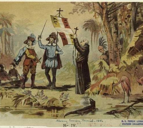 An illustration of the early Spanish colonisation in the Las Americas from 1866 courtesy of The New York Public Library