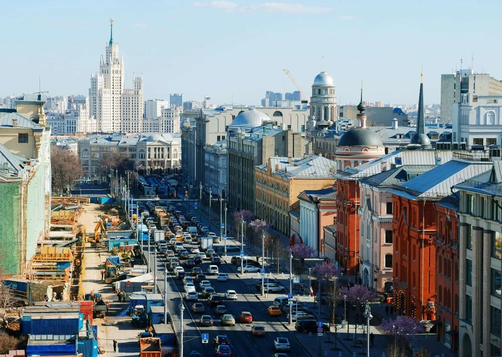 moscow view from lubyanka square traffic jam background hd