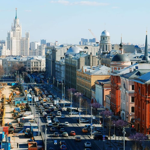moscow view from lubyanka square traffic jam background hd