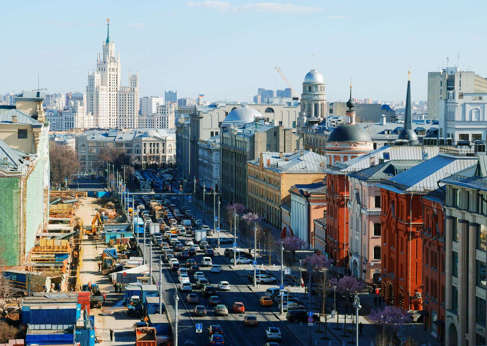 moscow view from lubyanka square traffic jam background hd