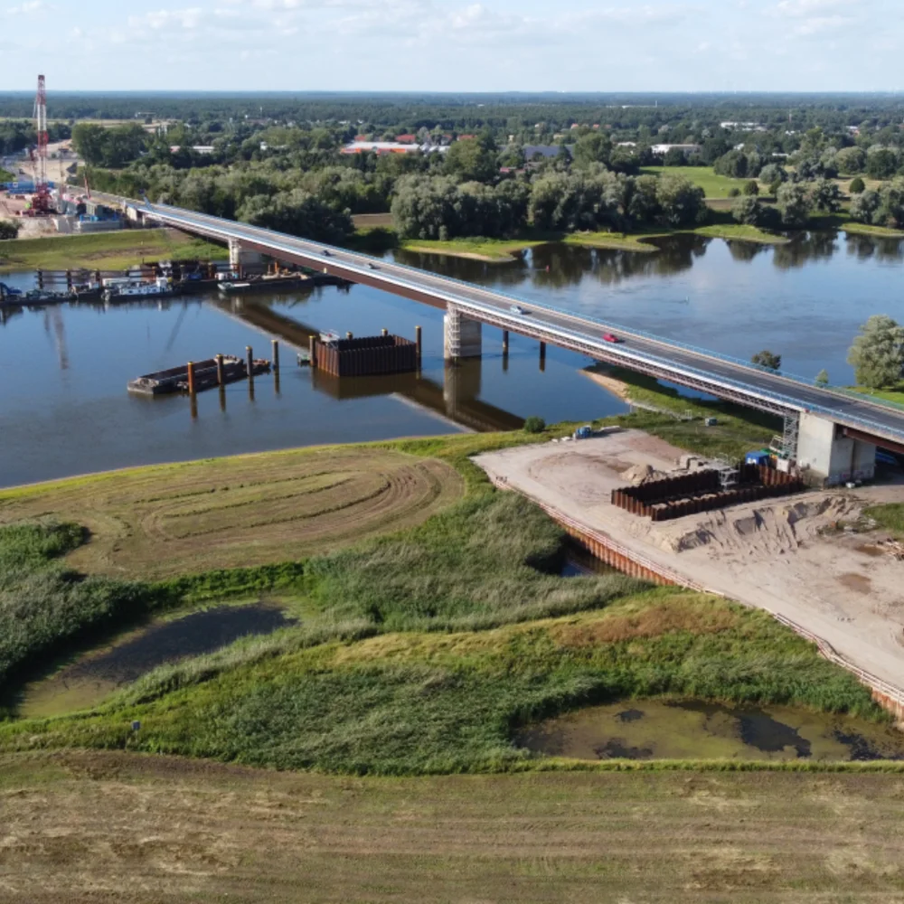 Rider crossing Elbe River bridges