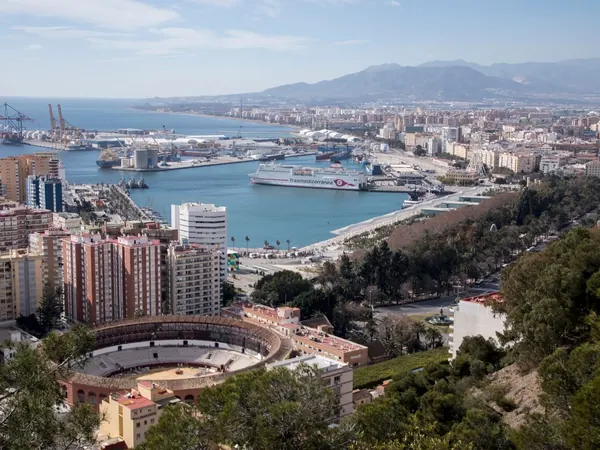 Málaga, port and bullring from Gibralfaro
