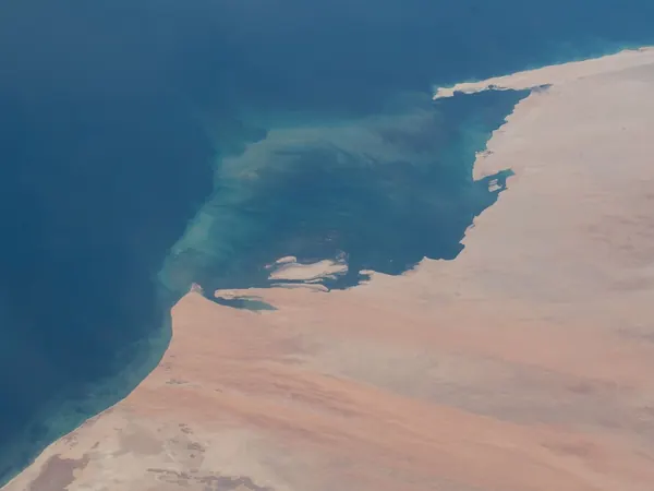 Cap Blanc peninsula (Nouadhibou) and the Western Sahara–Mauritania border coast from the ISS