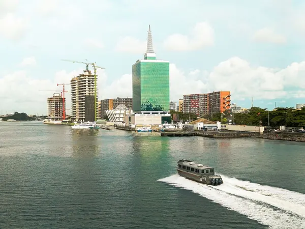 Lagos, the Marina skyline across the lagoon