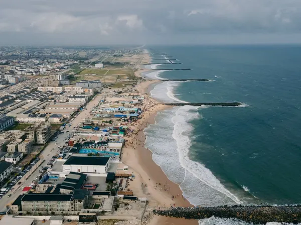 Lagos Atlantic coastline from above