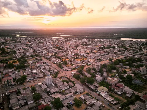 Douala rooftops at golden hour