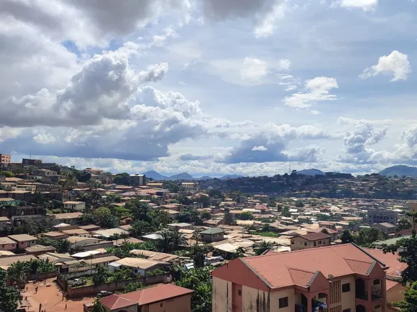 Yaoundé rooftops and surrounding hills
