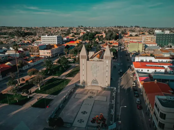 Lubango, city centre and cathedral from the air
