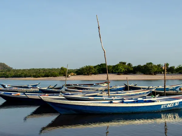 Wooden boats on the Tapajรณs River, Parรก (SantarรฉmโItaituba region)