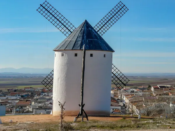 La Mancha, windmill above Campo de Criptana and the plains