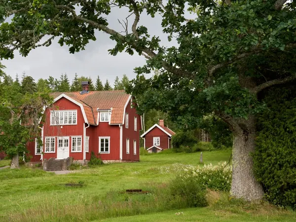 Swedish countryside, red wooden farmhouse