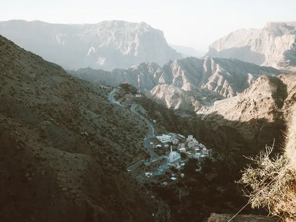 Jebel Akhdar, mountain road and village