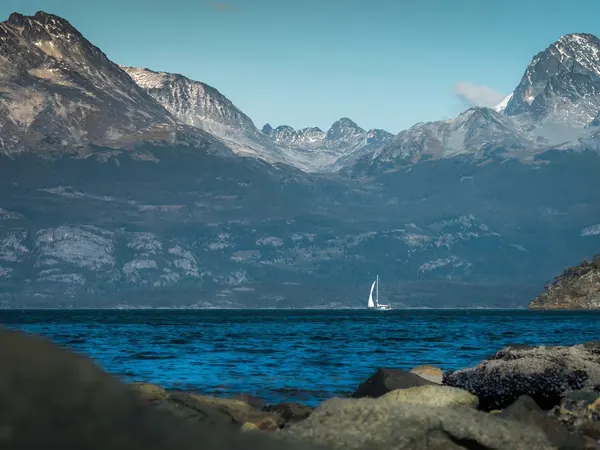 Tierra del Fuego National Park, sailboat below the Andes