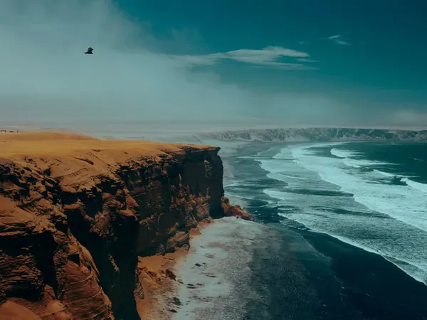 Desert cliffs meeting the Pacific on Peru's south coast (Panamericana)