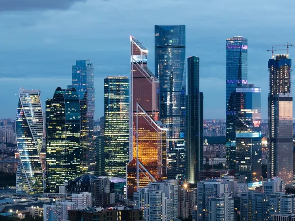 Moscow City skyline at dusk