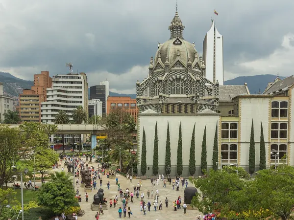 Medellín, Plaza Botero sculptures and the Palacio de la Cultura