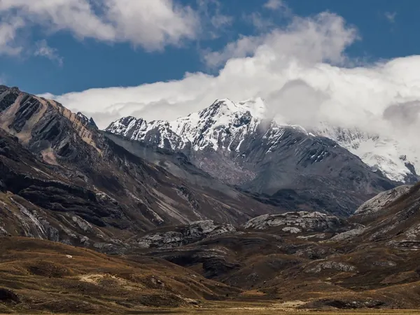 Cordillera Blanca, glaciated peaks above an Andean valley near Huaraz