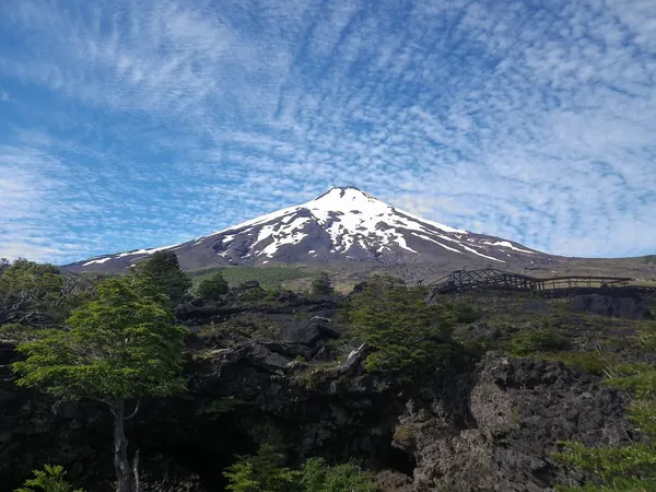 Villarrica volcano from the lava forest near Pucón