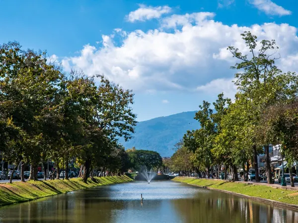 Chiang Mai, old city moat with Doi Suthep behind