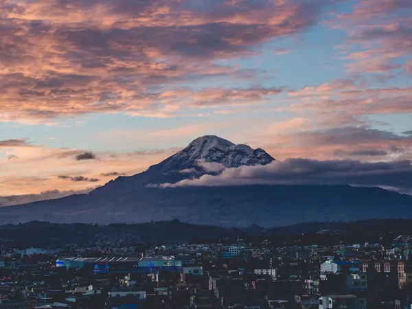Chimborazo at sunset above Riobamba, Avenue of the Volcanoes