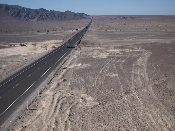 Panamericana crossing the Nazca desert and its geoglyphs
