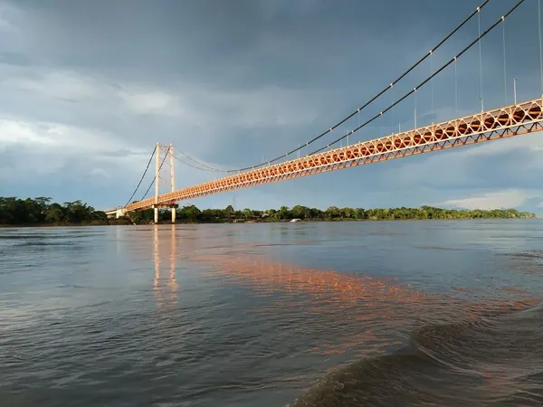 Puerto Maldonado, suspension bridge of the Interoceรกnica over the Madre de Dios river