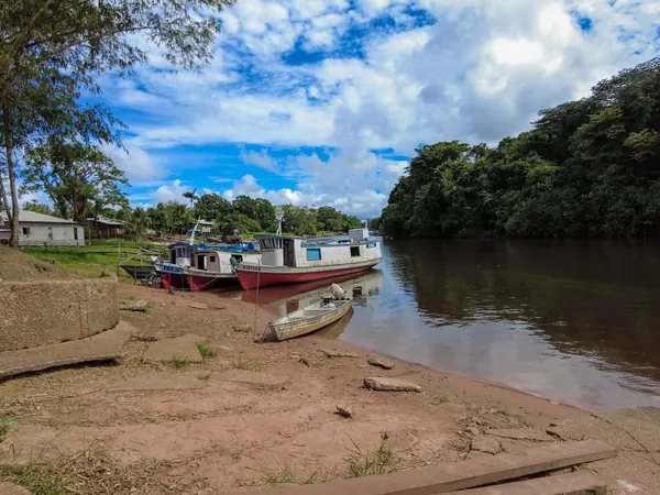 Riverboats on a river in the Oiapoque region, Amapรก