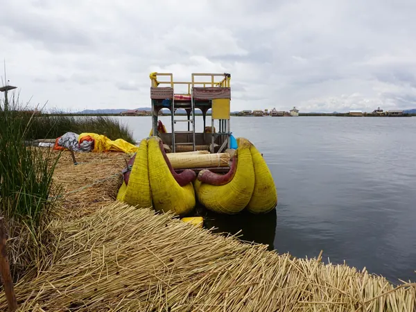 Reed boat at the Uros floating islands, Lake Titicaca